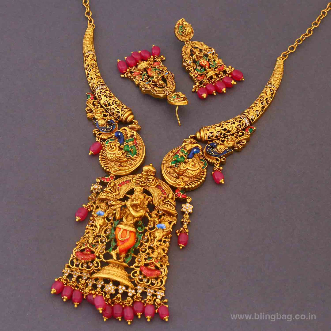Multicolor Govind Temple Jewellery Set- New Arrivals