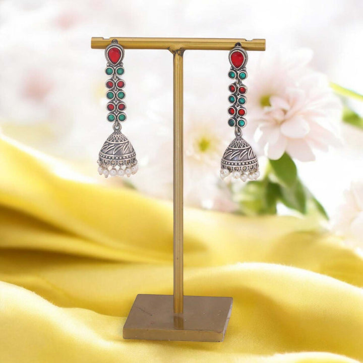 Multicolor Grijaan Oxidised Jhumkis