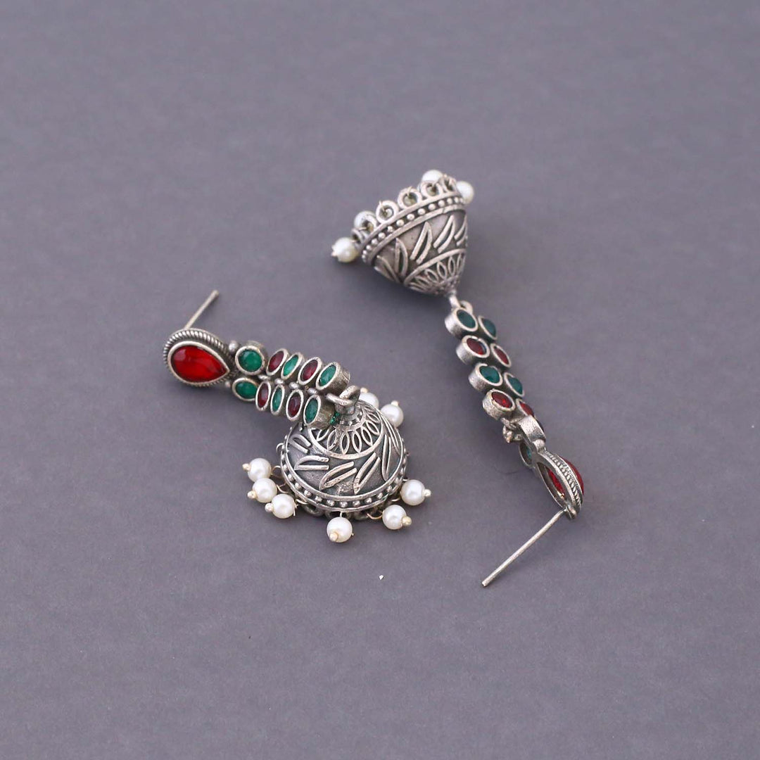 Multicolor Grijaan Oxidised Jhumkis