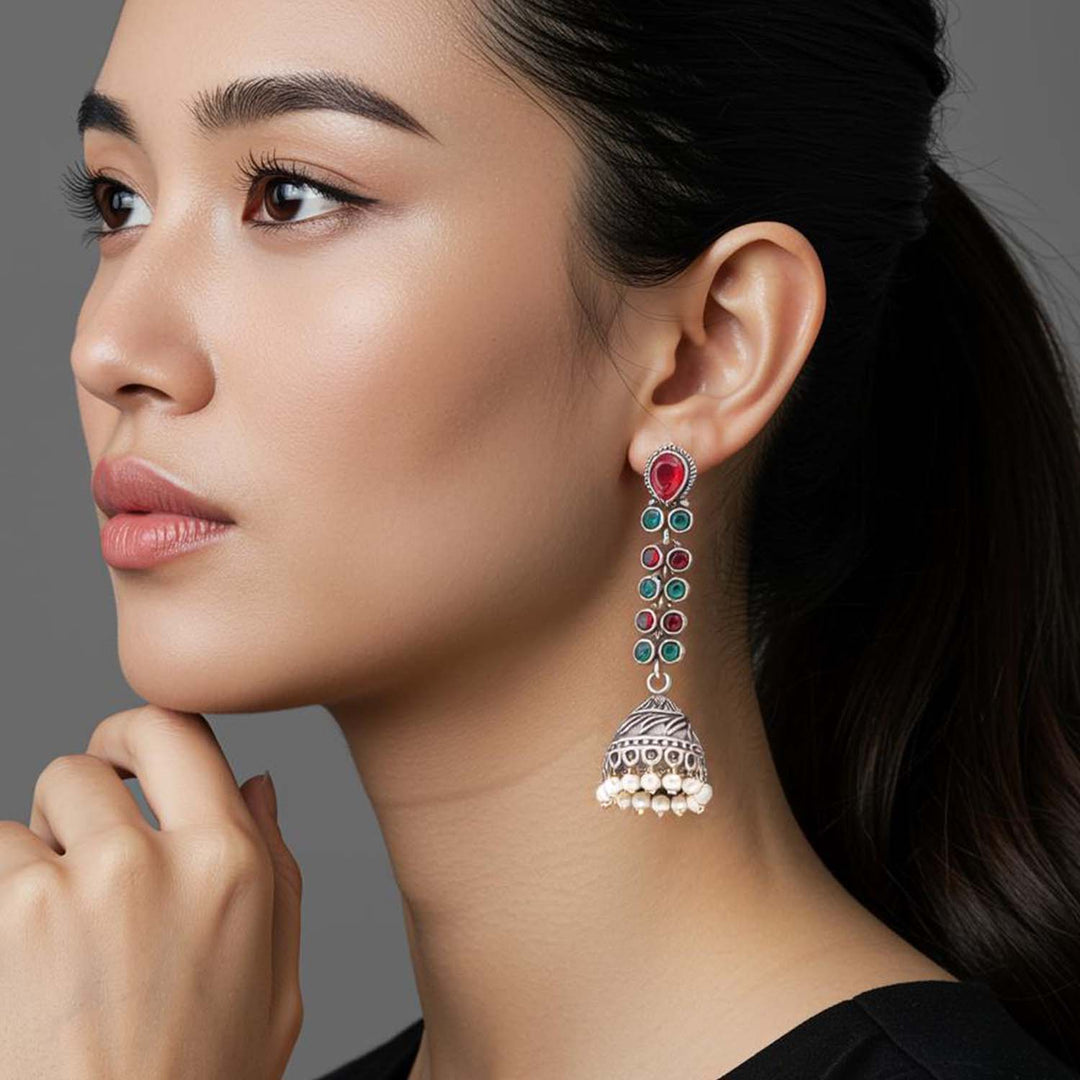 Multicolor Grijaan Oxidised Jhumkis