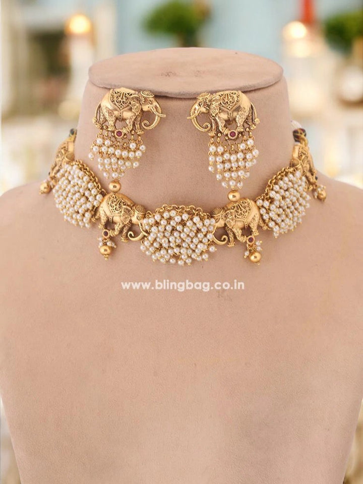 Multicolor Hathi Temple Jewellery Set