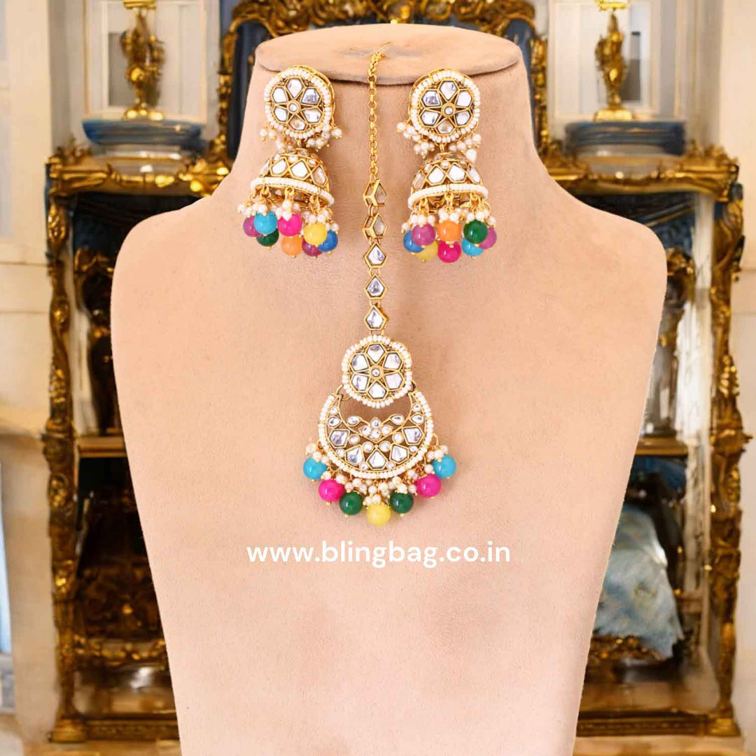 Multicolor Inula Maang Tikka Set