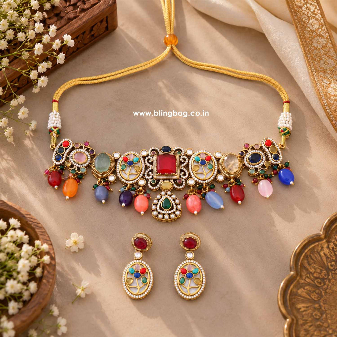 Multicolor Jade Victorian Jewellery Set - New Arrival