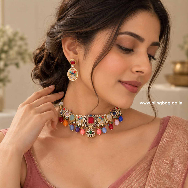 Multicolor Jade Victorian Jewellery Set - New Arrival