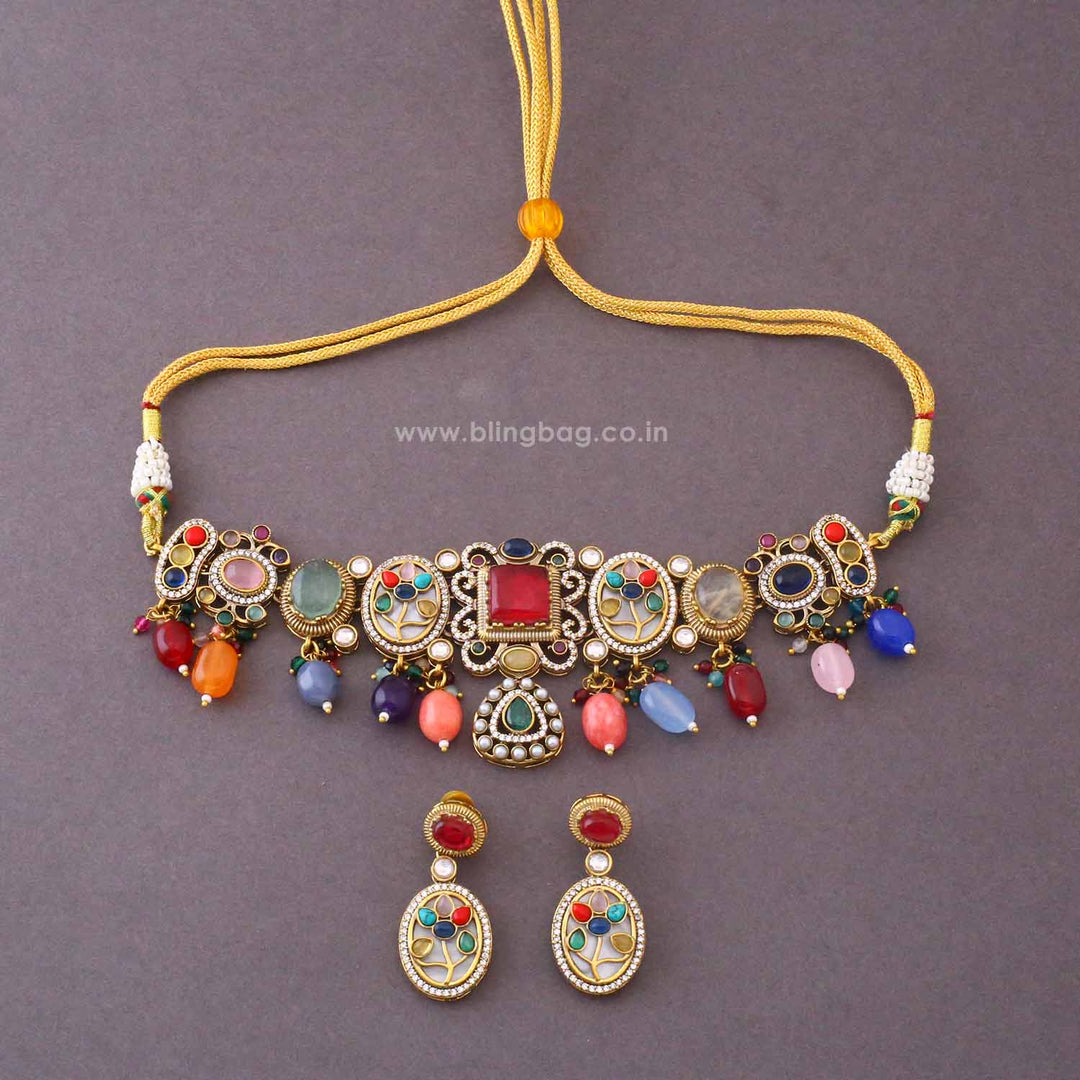 Multicolor Jade Victorian Jewellery Set - New Arrival
