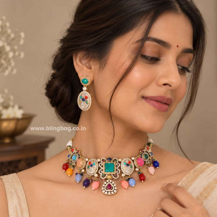 Multicolor Jade Victorian Jewellery Set - New Arrival