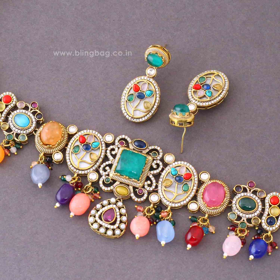 Multicolor Jade Victorian Jewellery Set - New Arrival