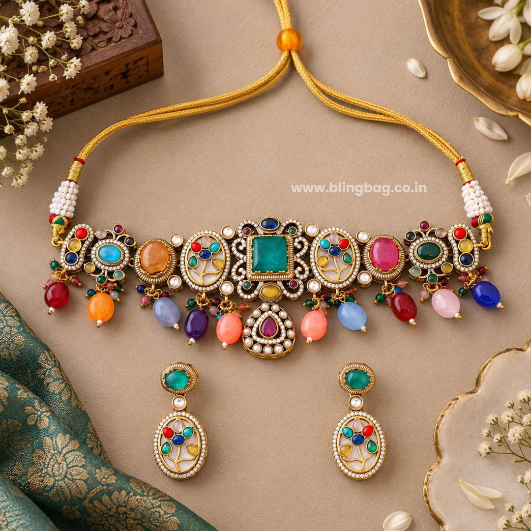 Multicolor Jade Victorian Jewellery Set - New Arrival