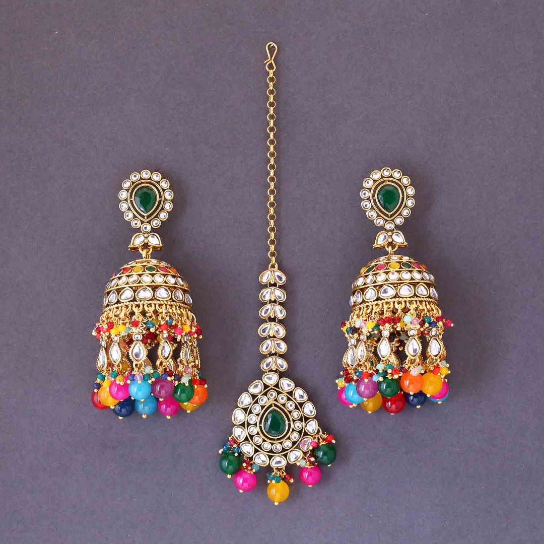 Multicolor Jambhul Maang Tikka Set