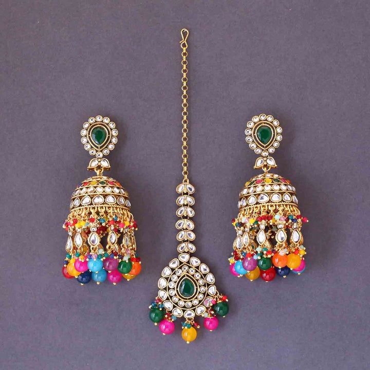 Multicolor Jambhul Maang Tikka Set