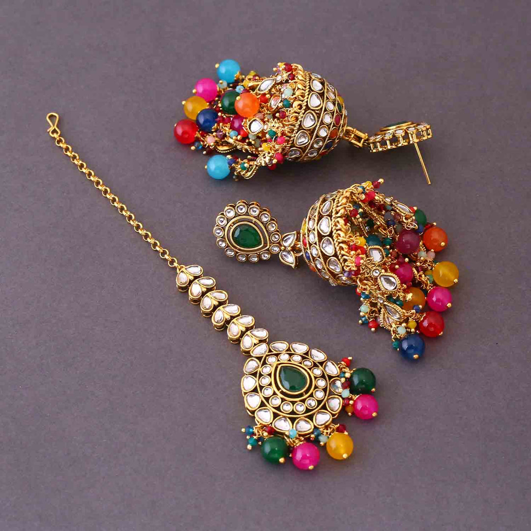 Multicolor Jambhul Maang Tikka Set
