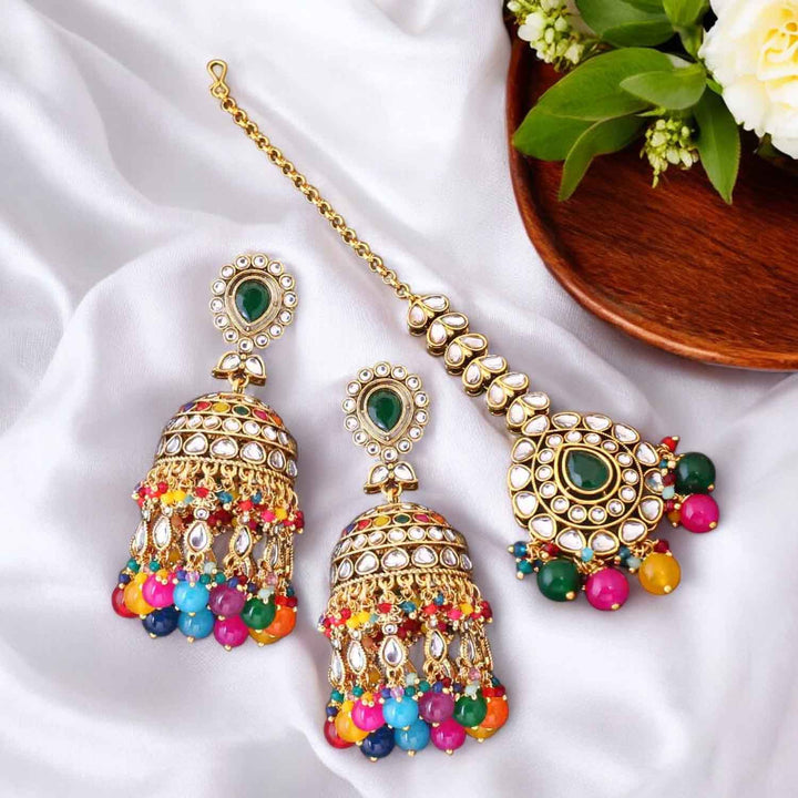Multicolor Jambhul Maang Tikka Set