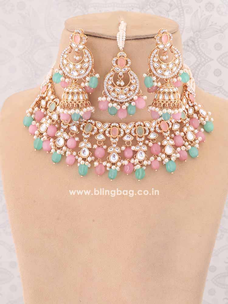 Multicolor Kaamil Kundan Jewellery Set - EOSS