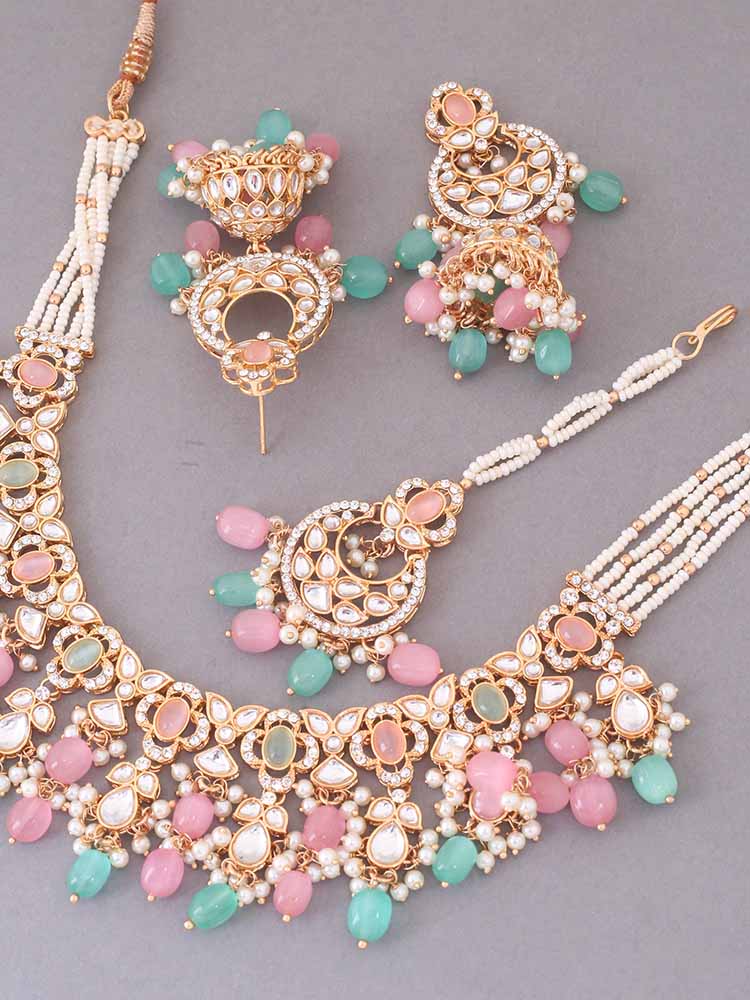 Multicolor Kaamil Kundan Jewellery Set - EOSS