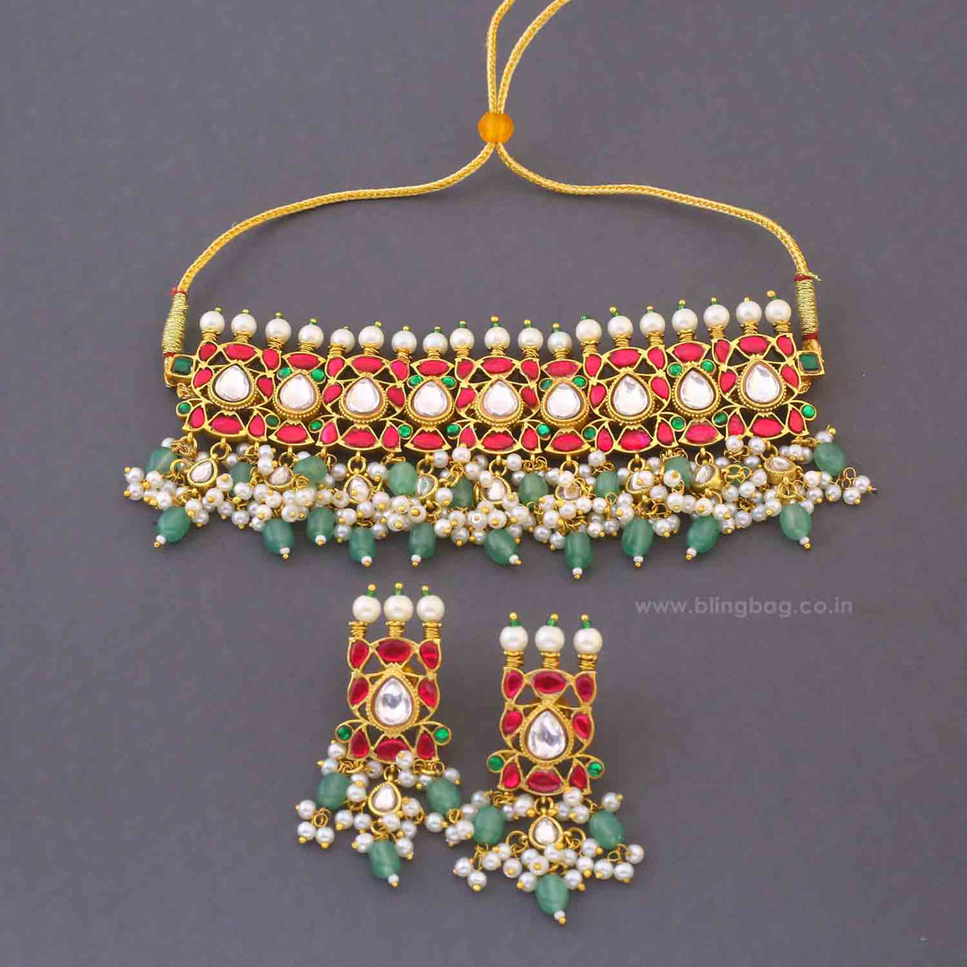 Multicolor Kalindi Antique Jewellery Set - New Arrival