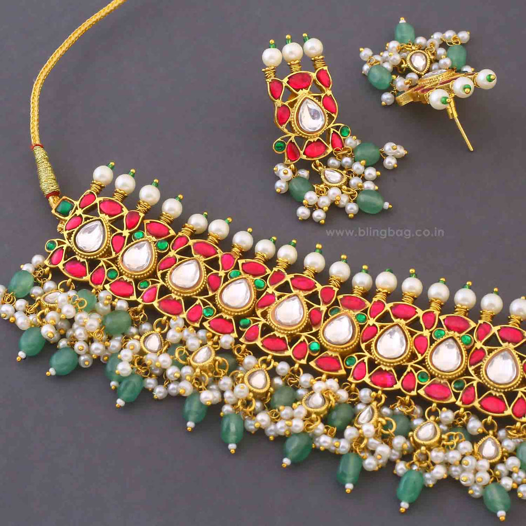 Multicolor Kalindi Antique Jewellery Set - New Arrival