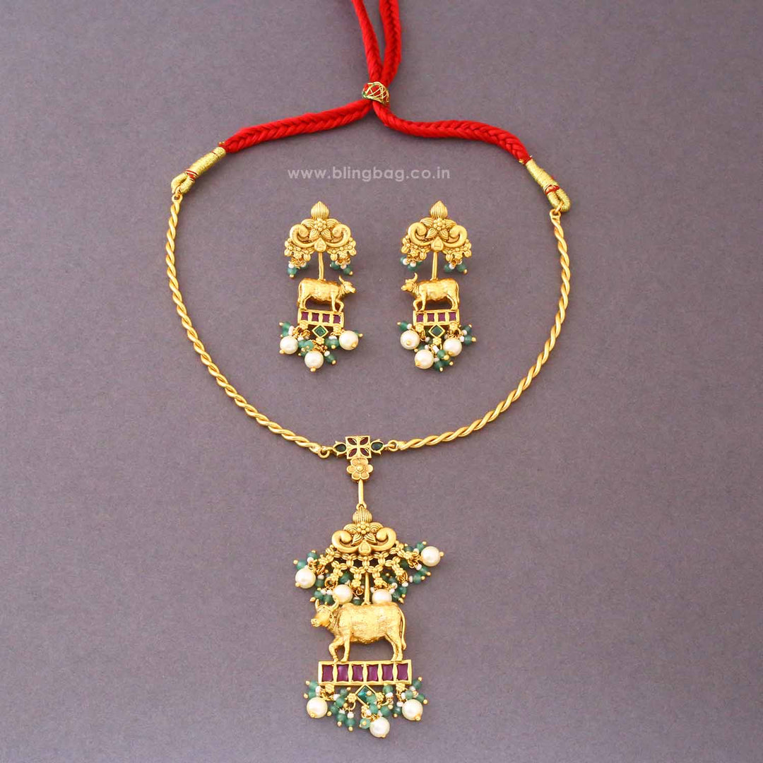 Multicolor Kamadhenu Antique Jewellery Set- New Arrival