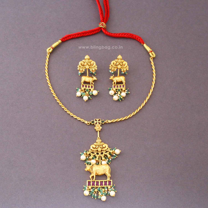 Multicolor Kamadhenu Antique Jewellery Set- New Arrival