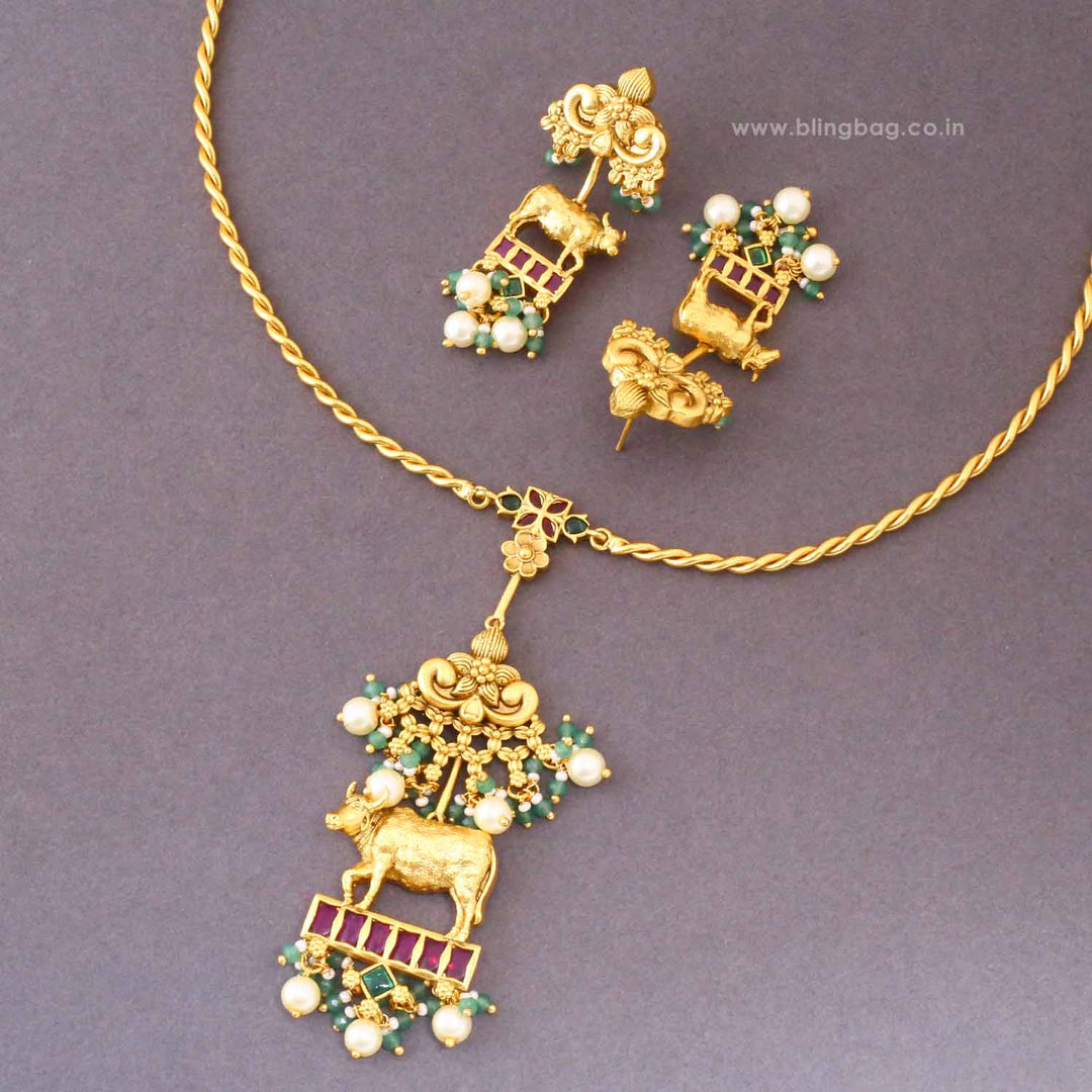 Multicolor Kamadhenu Antique Jewellery Set- New Arrival