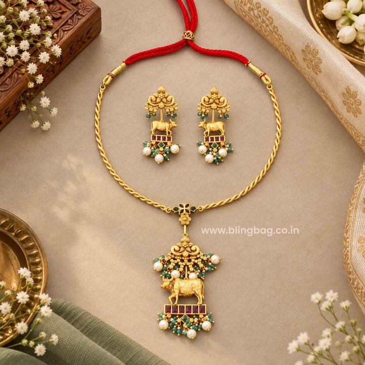 Multicolor Kamadhenu Antique Jewellery Set- New Arrival