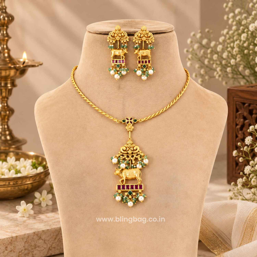 Multicolor Kamadhenu Antique Jewellery Set- New Arrival