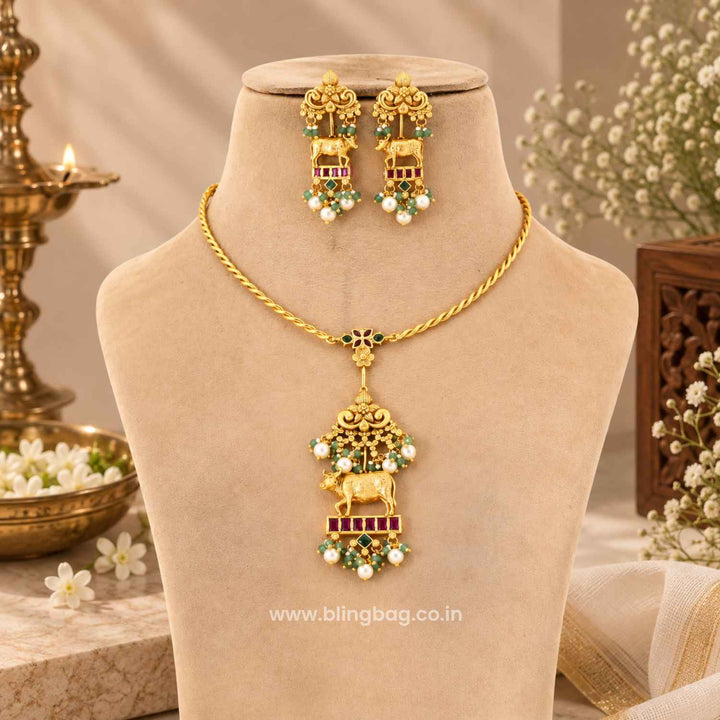 Multicolor Kamadhenu Antique Jewellery Set- New Arrival