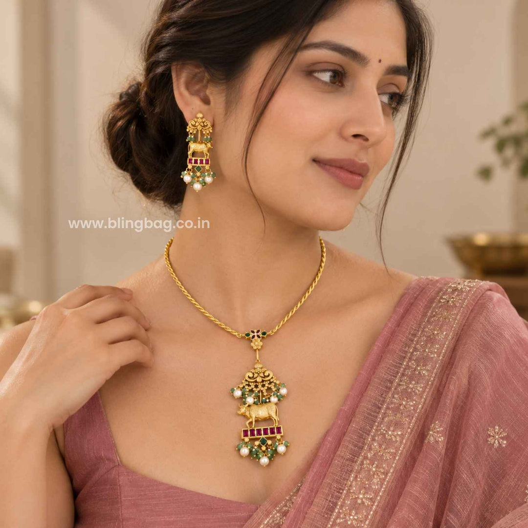 Multicolor Kamadhenu Antique Jewellery Set- New Arrival