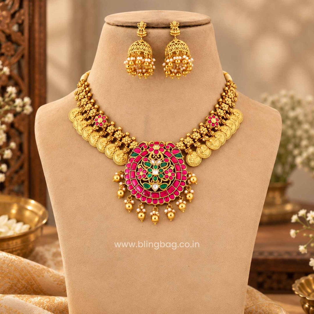 Multicolor Kamalaini Temple Jewellery Set- New Arrival