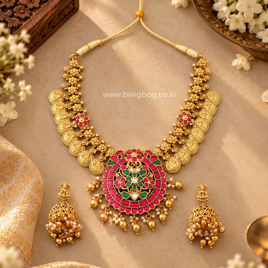 Multicolor Kamalaini Temple Jewellery Set- New Arrival