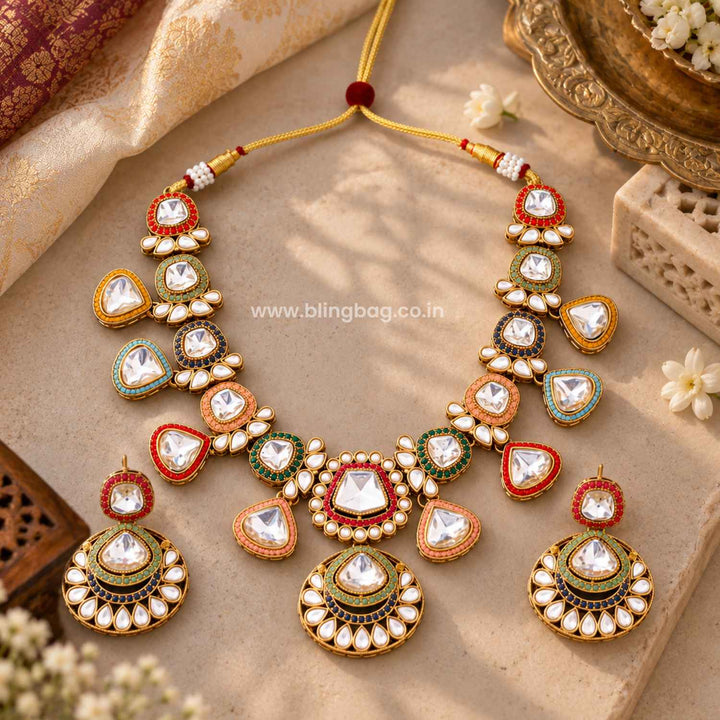 Multicolor Kavira Kundan Jewellery Set - New Arrival