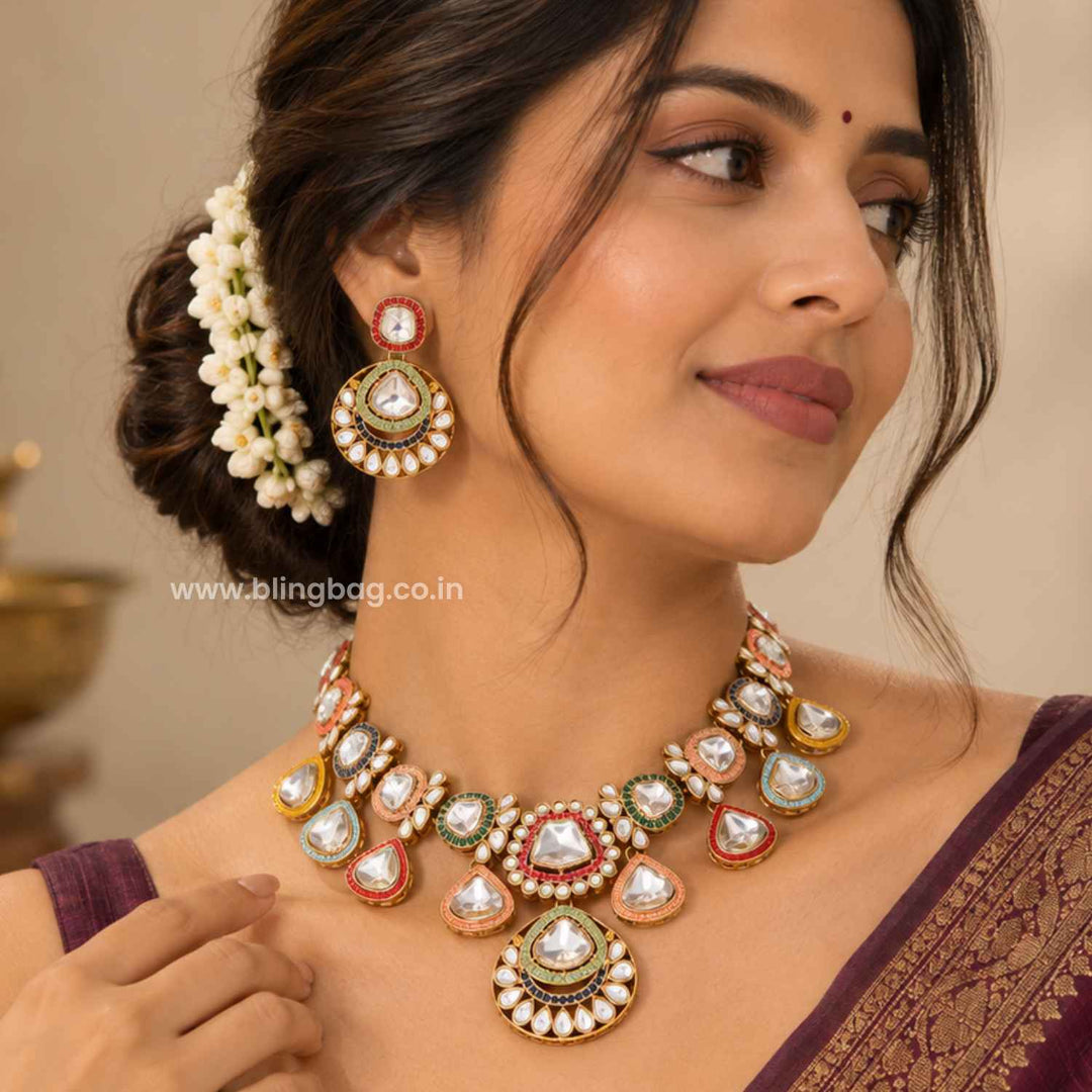 Multicolor Kavira Kundan Jewellery Set - New Arrival