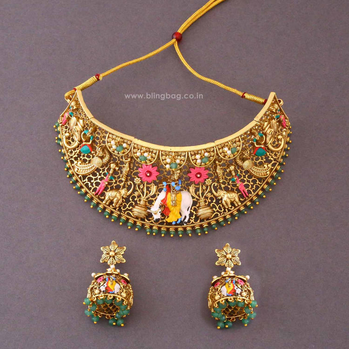 Multicolor Keshavaya Temple Jewellery Set- New Arrival