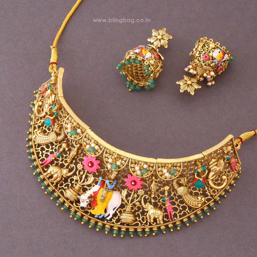 Multicolor Keshavaya Temple Jewellery Set- New Arrival