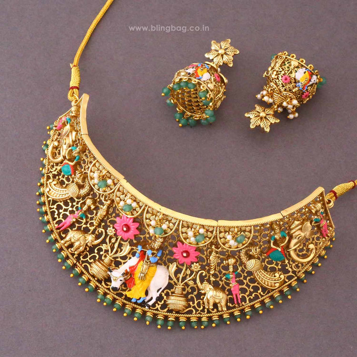 Multicolor Keshavaya Temple Jewellery Set- New Arrival