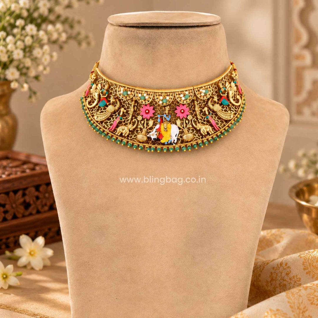 Multicolor Keshavaya Temple Jewellery Set- New Arrival