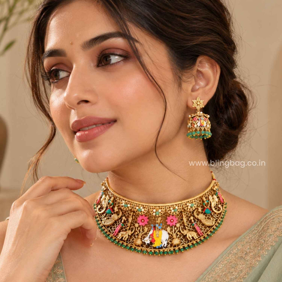Multicolor Keshavaya Temple Jewellery Set- New Arrival