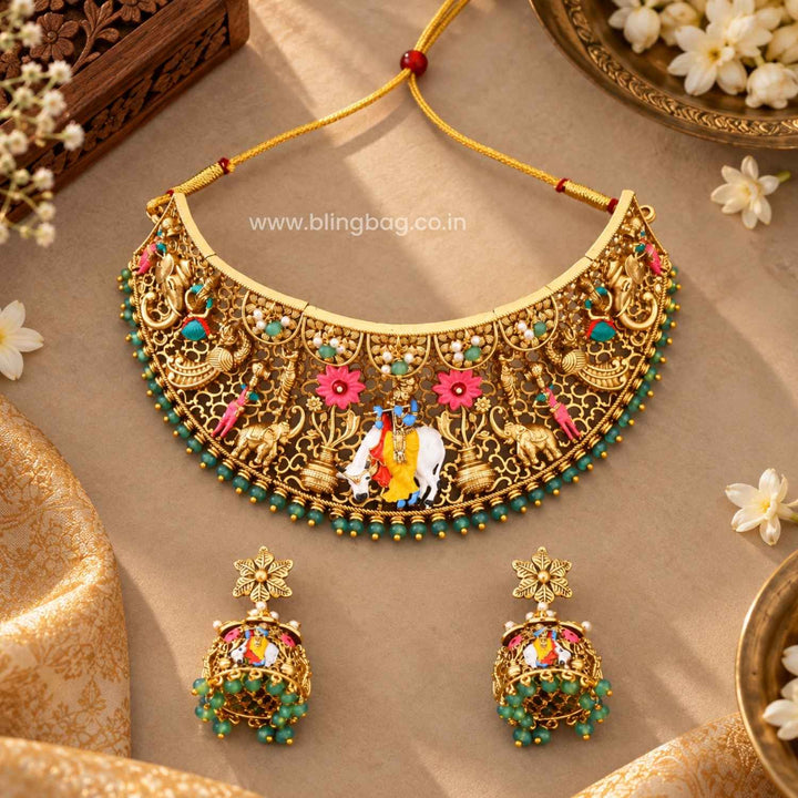 Multicolor Keshavaya Temple Jewellery Set- New Arrival