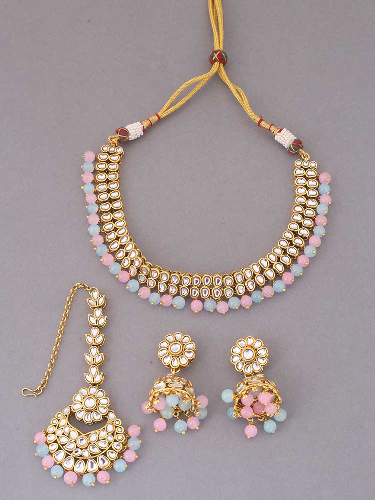 Multicolor Lafiza Kundan Jewellery Set