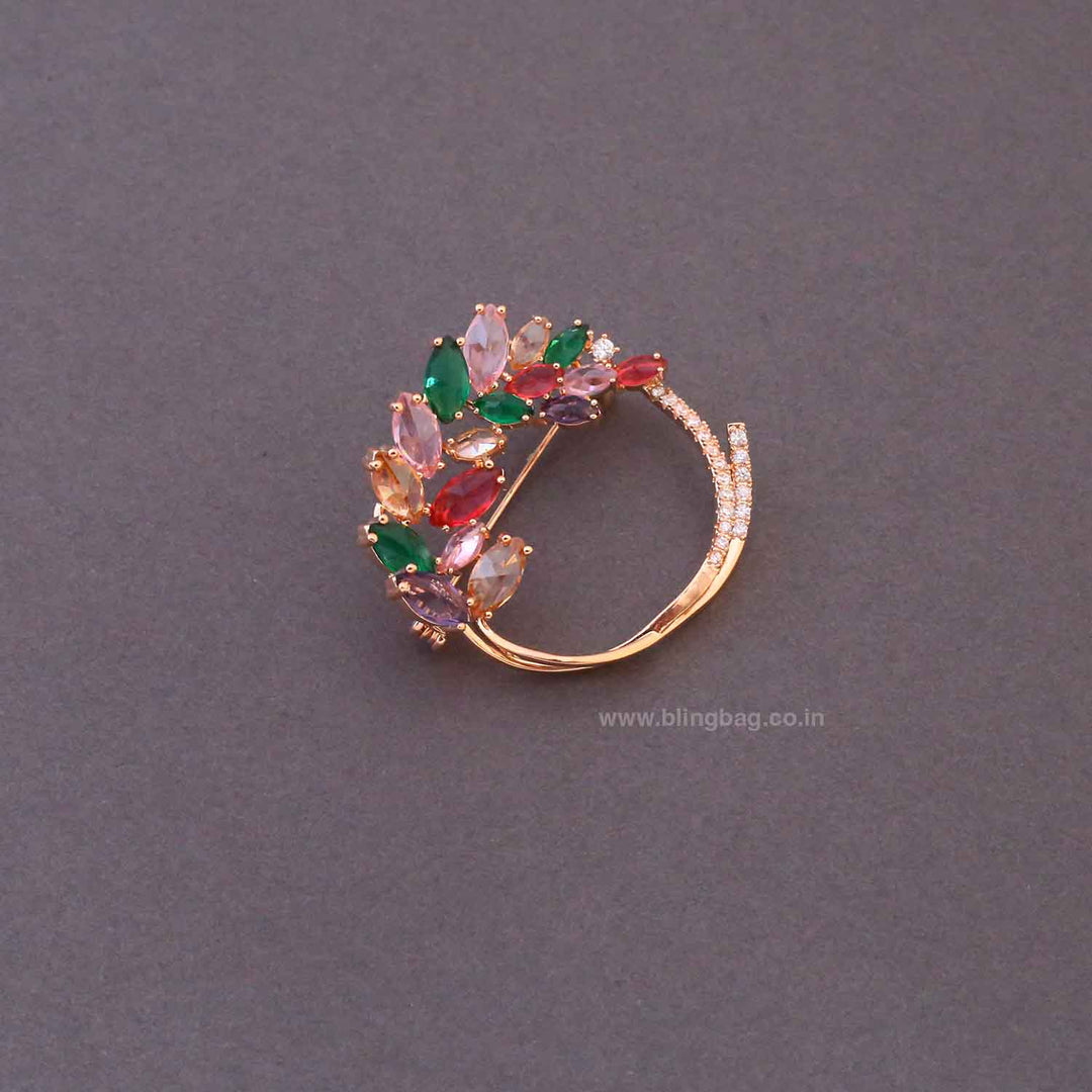 Multicolor Leaf Crown Brooch