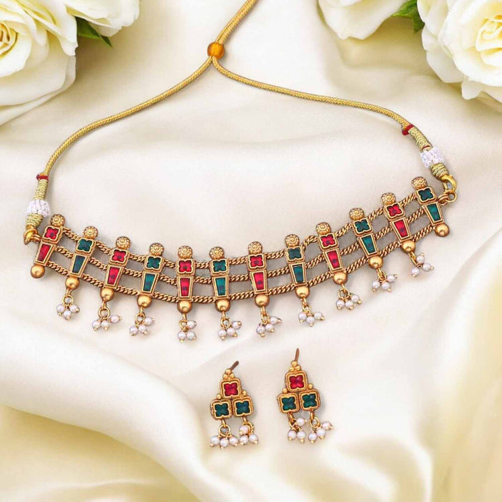 Multicolor Maanusri Antique Jewellery Set - New Arrival