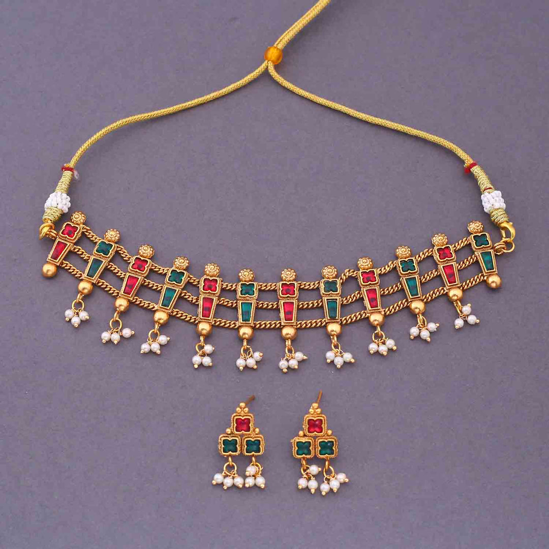 Multicolor Maanusri Antique Jewellery Set - New Arrival