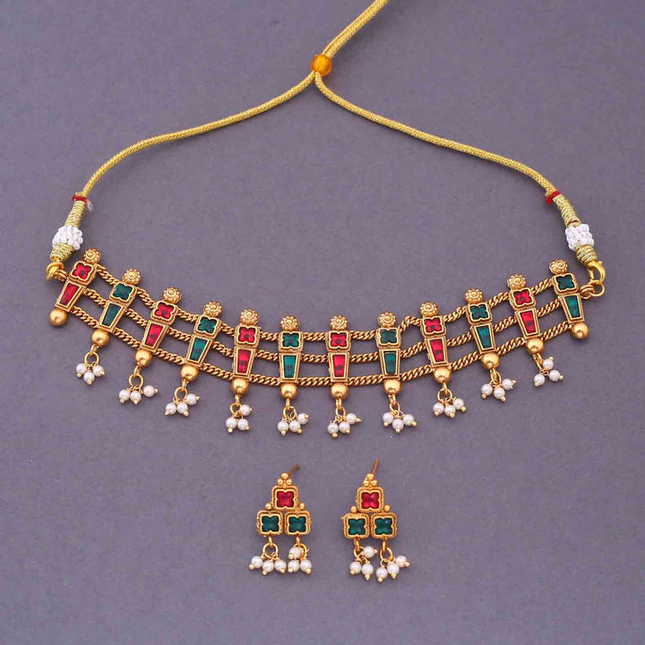 Multicolor Maanusri Antique Jewellery Set - New Arrival