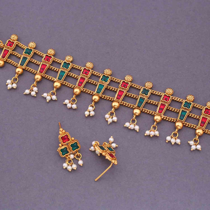 Multicolor Maanusri Antique Jewellery Set - New Arrival