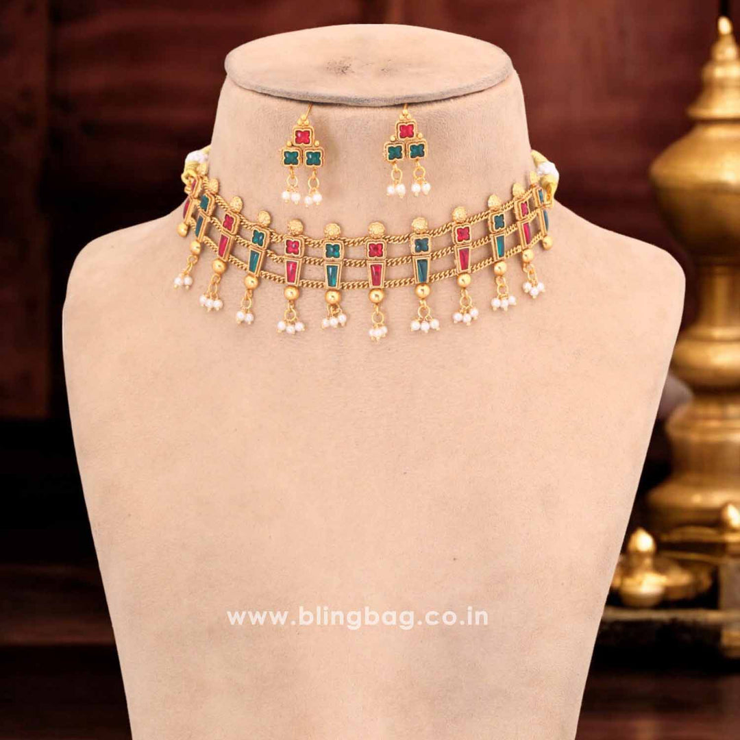 Multicolor Maanusri Antique Jewellery Set - New Arrival