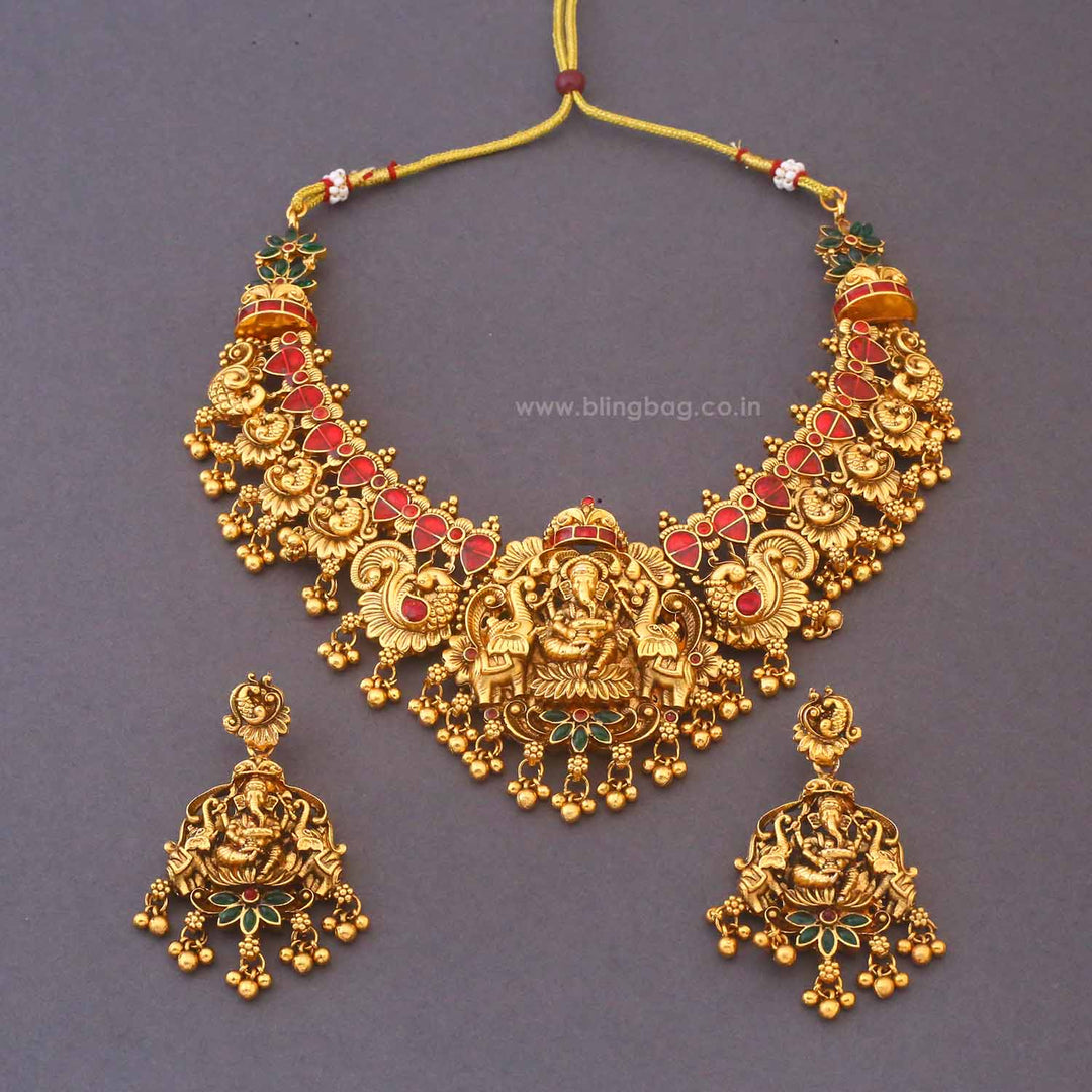 Multicolor Mahabala Temple Jewellery Set - New Arrival