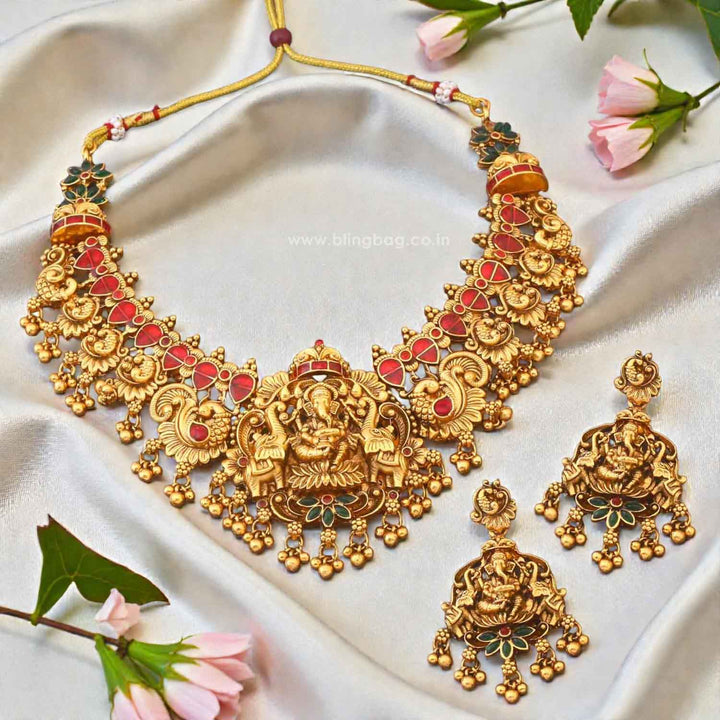 Multicolor Mahabala Temple Jewellery Set - New Arrival
