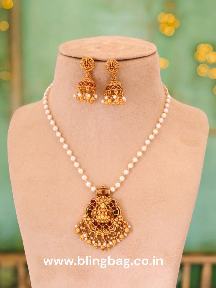 Multicolor Mahasaraswati Temple Pendant Set - New Arrival