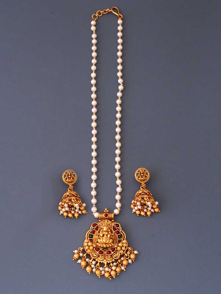 Multicolor Mahasaraswati Temple Pendant Set - New Arrival