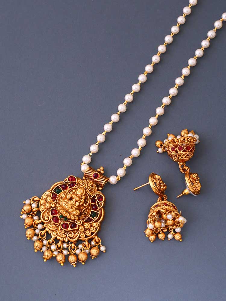 Multicolor Mahasaraswati Temple Pendant Set - New Arrival