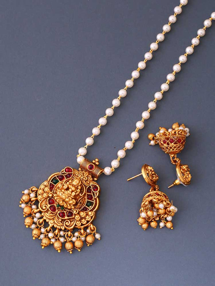 Multicolor Mahasaraswati Temple Pendant Set - New Arrival